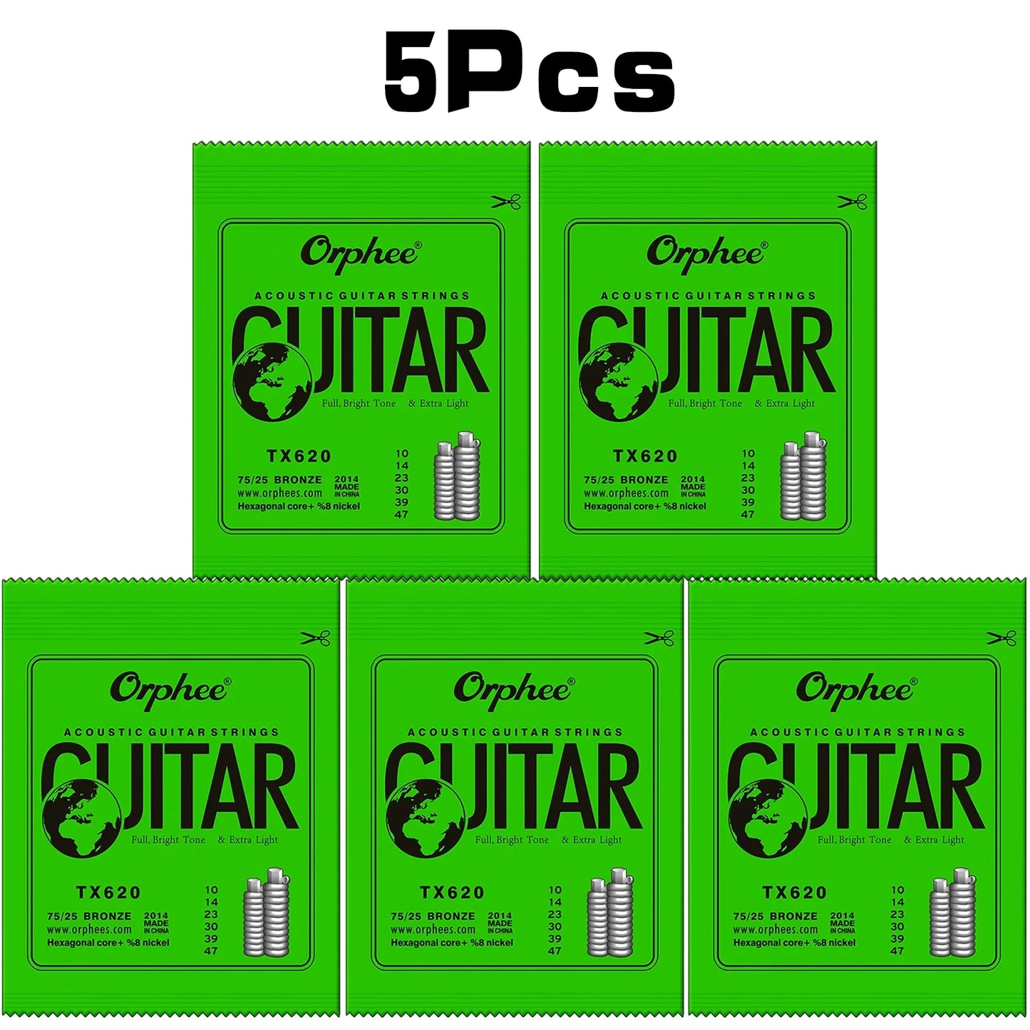 Orphee Acoustic Guitar String Carbon Steel Hexagonal Core Full Bright Tone Stringed Instrument Guitar Parts Folk Guitar String