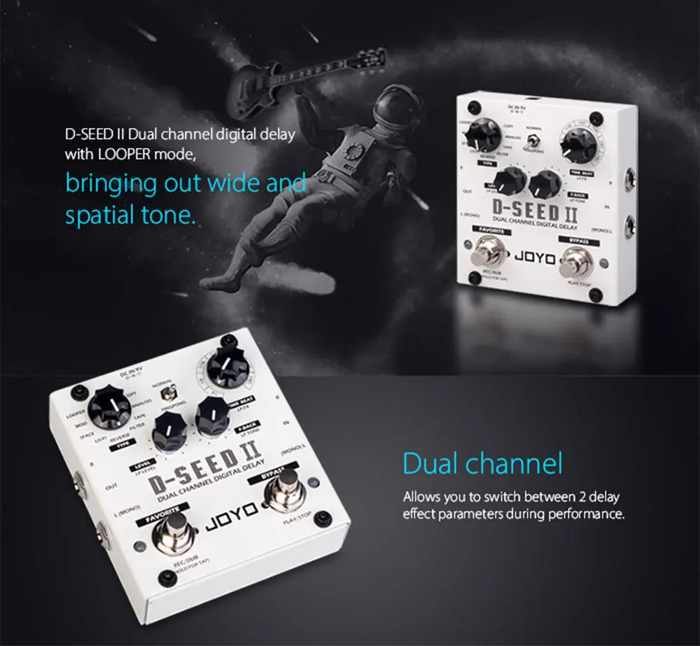JOYO D-SEED II Digital Delay Guitar Pedal Dual Channel Stereo Effect 2-Second Looper Preset Memory 8 Delay Modes