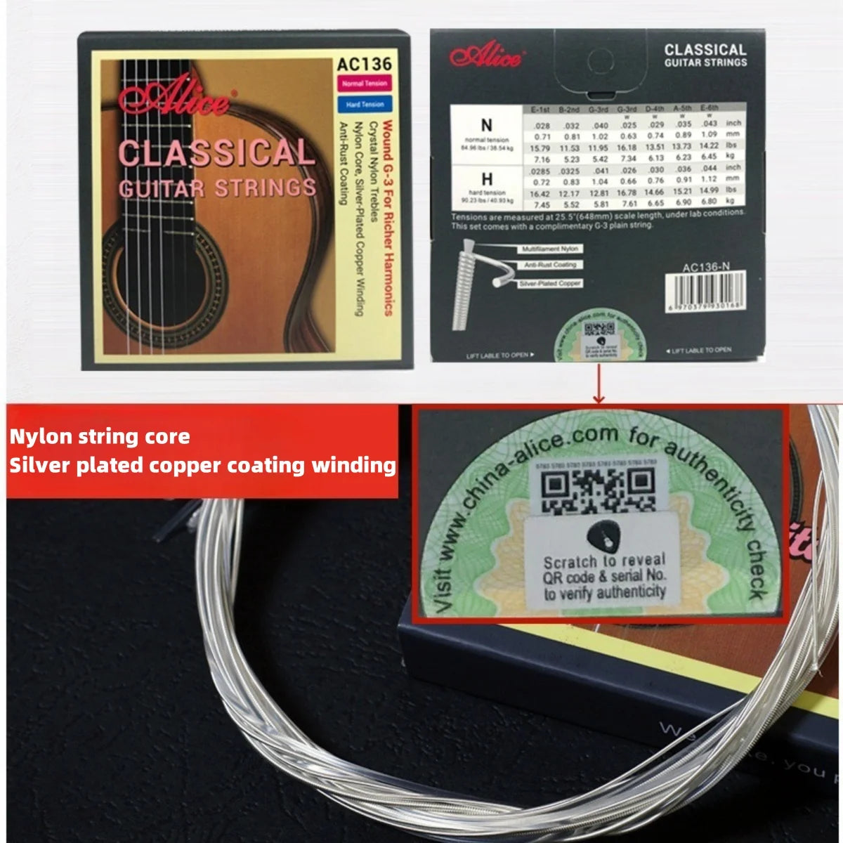Alice Classical Guitar Strings 6 Pcs/Set Nylon Core Strings Instruments Accessories/AC148/AC158/AC108/AC130/AC139/AC136/AC132