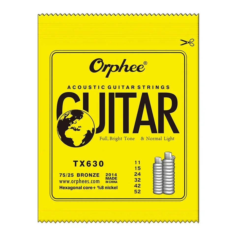Orphee Acoustic Guitar String Carbon Steel Hexagonal Core Full Bright Tone Stringed Instrument Guitar Parts Folk Guitar String