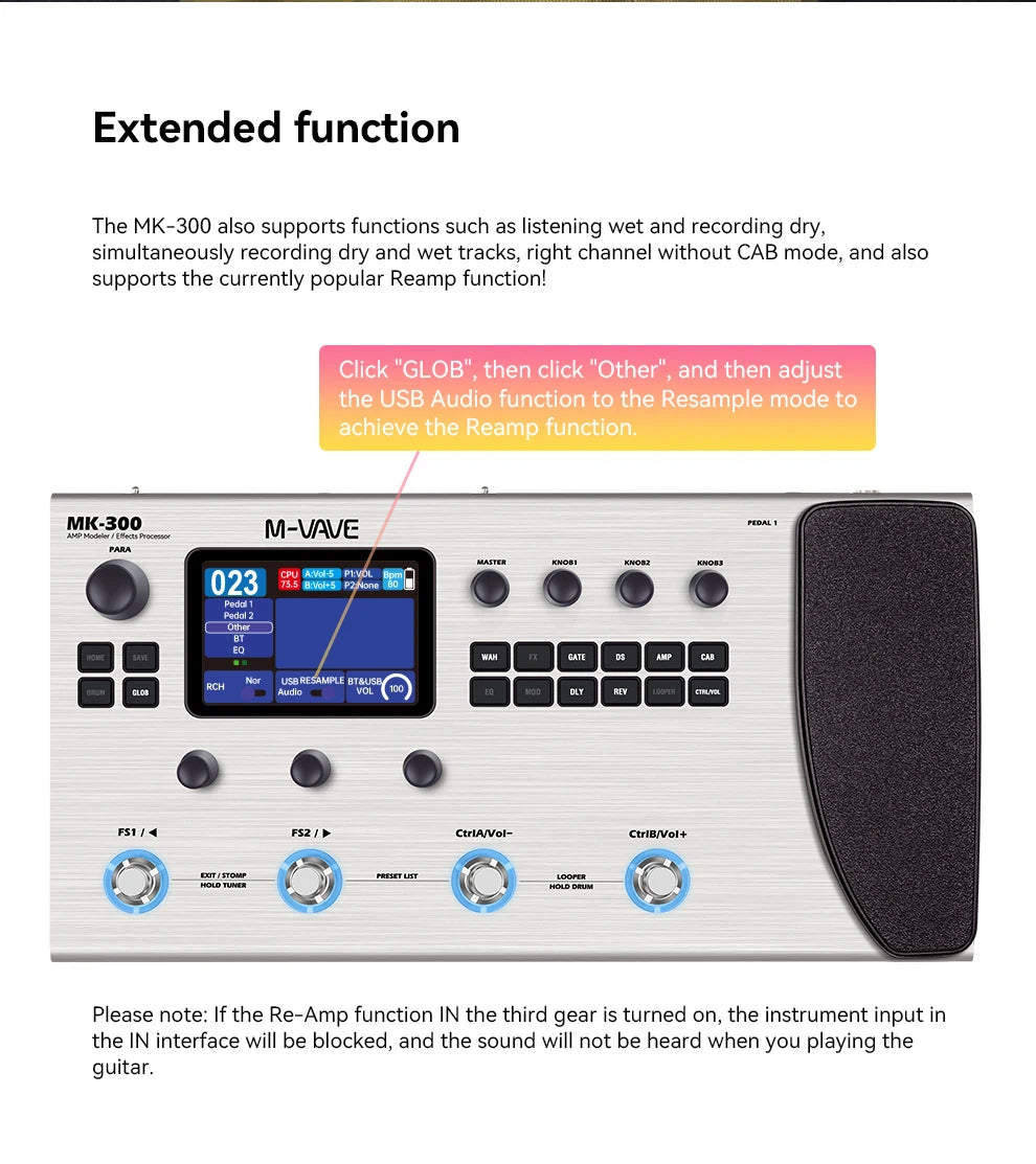 M-VAVE MK-300 Multi-Function Guitar/Bass Effector Pedal | 300s Looper+128 Drum MIDI DAW | ANN Neural Modeling 120AMP/360FX
