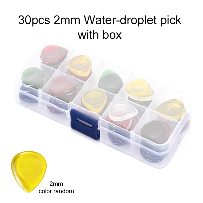 30pcs Guitar Pick with Box Solid Color Celluloid Water Droplet Shape String Instrument Accessory for Electric Guitar Bass TMZ