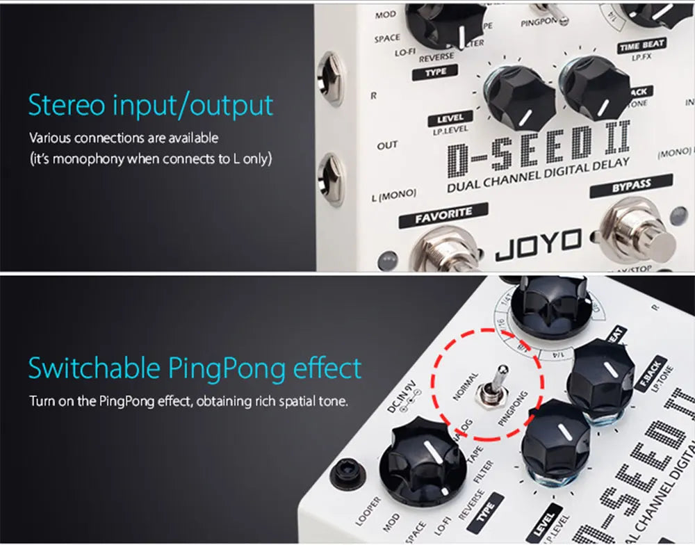 JOYO D-SEED II Digital Delay Guitar Pedal Dual Channel Stereo Effect 2-Second Looper Preset Memory 8 Delay Modes