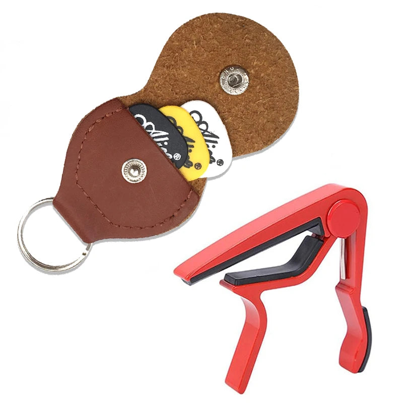 Guitar Accessories PU Material Guitar Pick Bag Alloy Capo Metal Tuning Clip Random Pick Folk Guitar Stringed Instrument TMZ