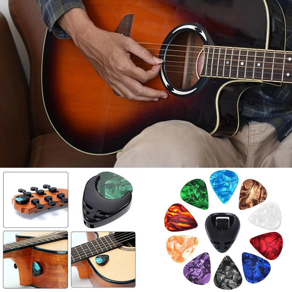 10Pcs Electric Guitar Picks Colorful Guitar Picks & Pick Holder Set Bass Picks Multifunction Celluloid Guitar Accessories
