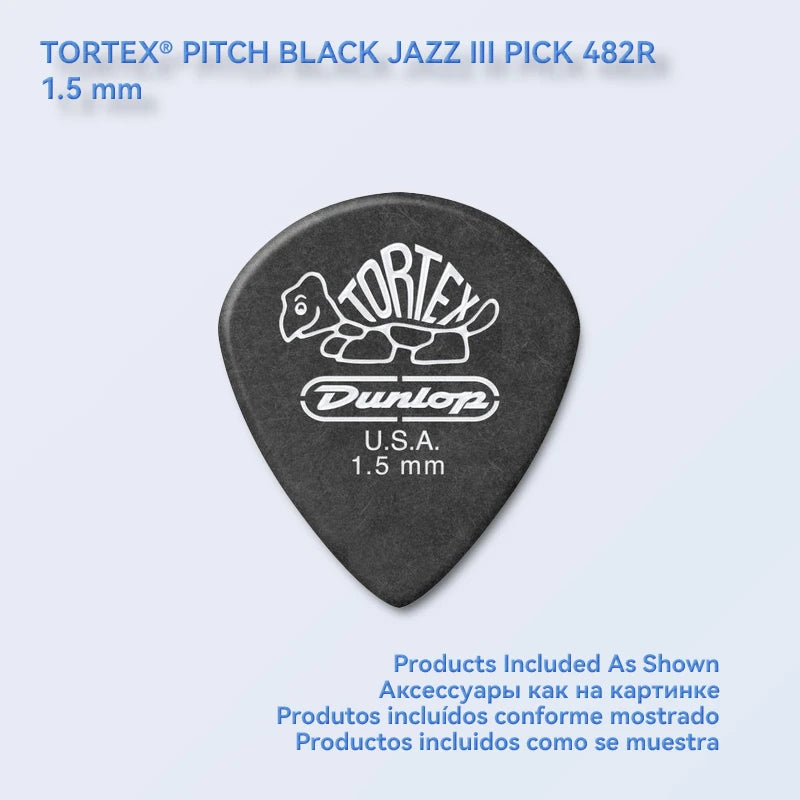 Dunlop Guitar Picks Tortex Pitch Black Jazz III Pick Plectrum Mediator 0.5/0.6/0.73/0.88/1.0/1.14/1.35/1.5 mm Guitar Accessories