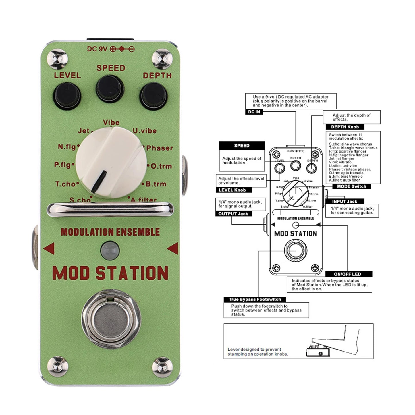 AMS-3 Mod Station Modulation Ensemble Electric Guitar Effect Pedal Mini Single Effect with True Bypass Guitar Effects