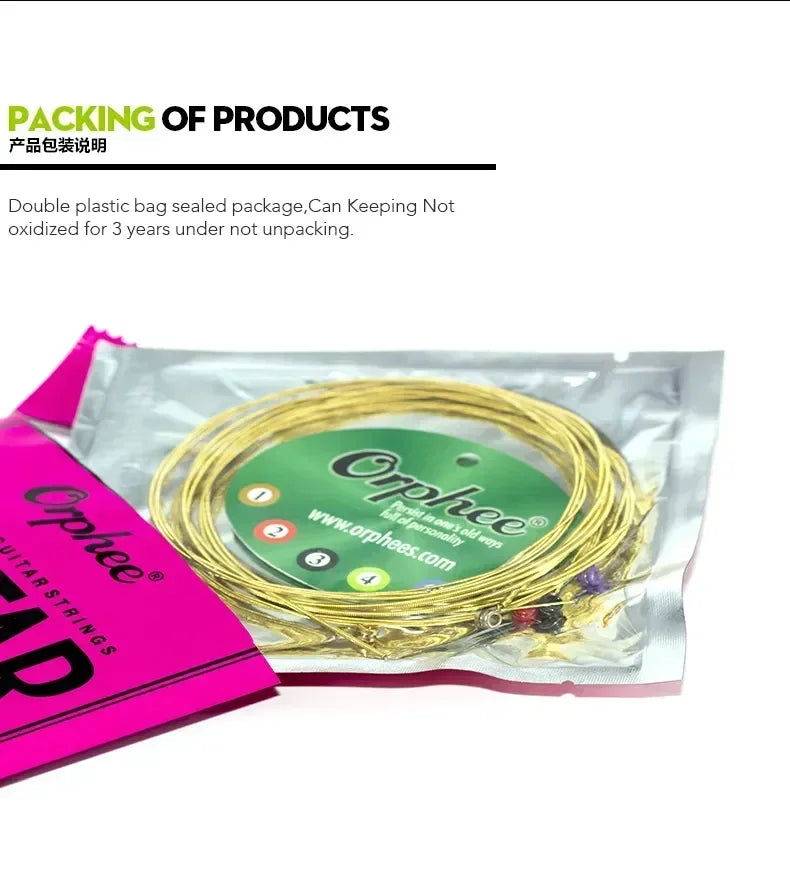 Orphee Acoustic Guitar String Carbon Steel Hexagonal Core Full Bright Tone Stringed Instrument Guitar Parts Folk Guitar String