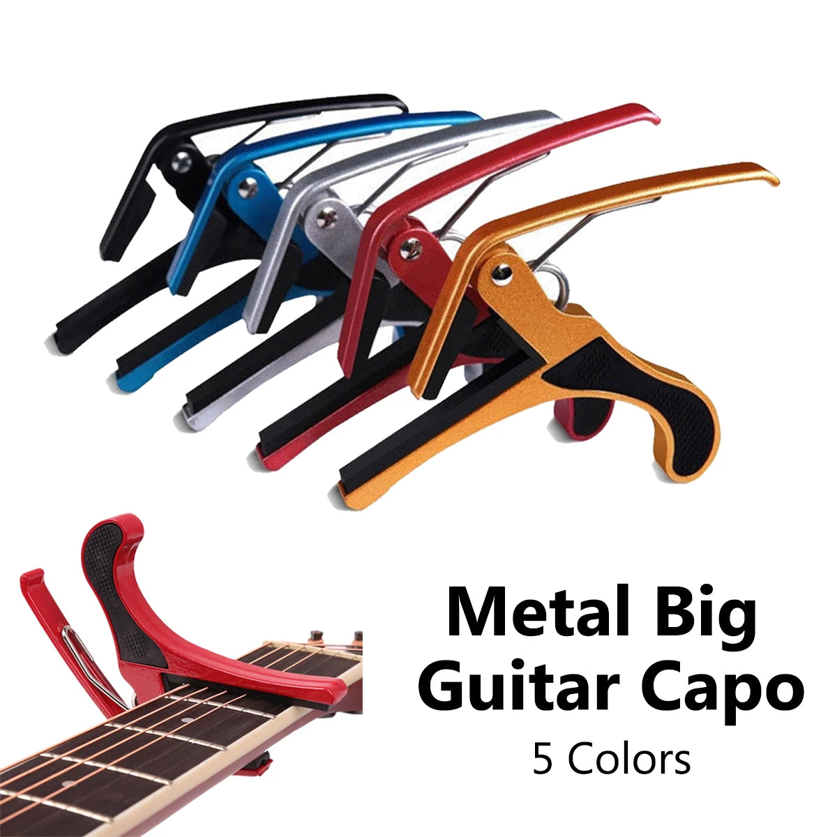 Miwayer 1PC Metal Guitar Big Capo with Silicone Pad - 5 Colors, Quick Change, Steel Springs,  No Fret Buzz