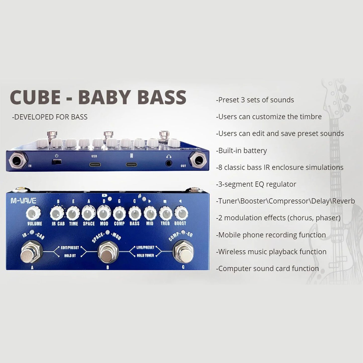 M-VAVE CUBE BABY Multi-Effects Pedal Electric Guitar Combined Effect Pedal with Wireless Music Playback Phone Recording Audio