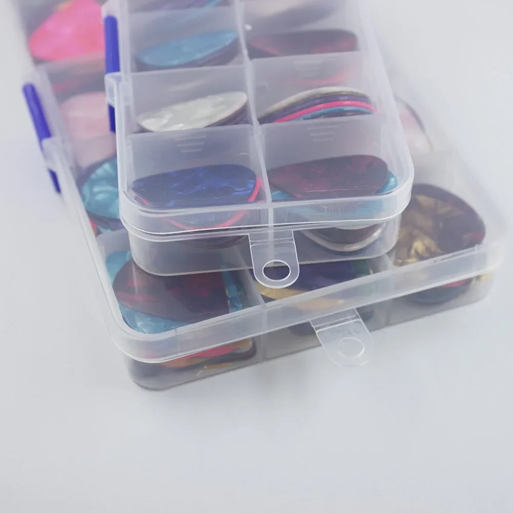 Lots of 100Pcs Mix Color with Box Soli Celluloid Guitar Picks Plectrum 0.46/0.71/0.81/0.96/1.2/1.5mm Size Optional