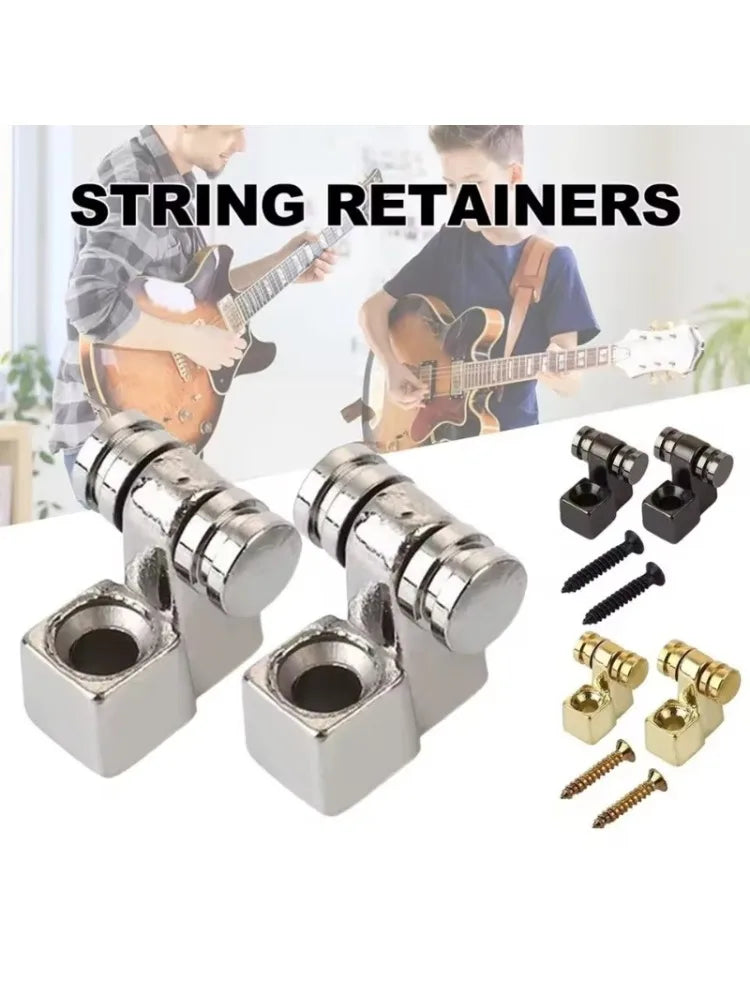 2PCS Electric Guitar Headstock String Lock Pegs – Acoustic Guitar Accessories, Silver and Black Locks, Pulley String Guide