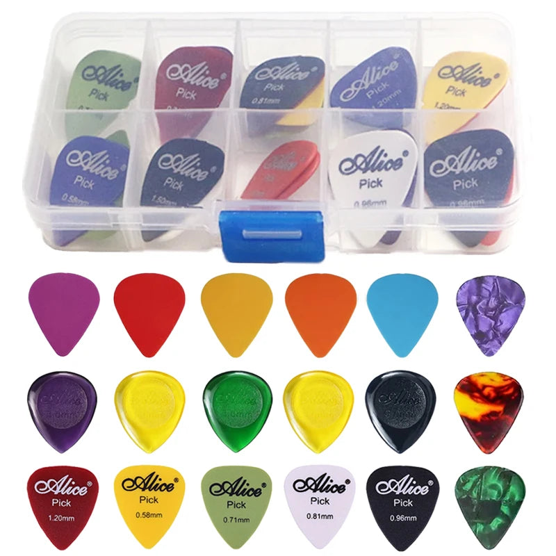 30pcs Guitar Pick with Box Solid Color Celluloid Water Droplet Shape String Instrument Accessory for Electric Guitar Bass TMZ