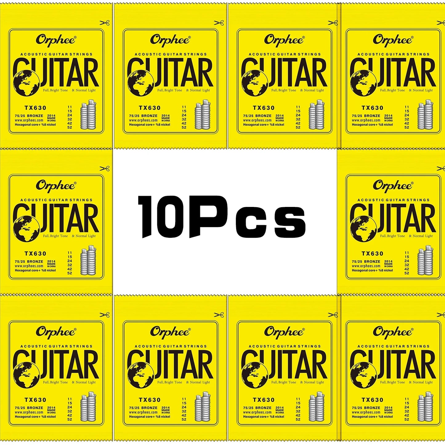 Orphee Acoustic Guitar String Carbon Steel Hexagonal Core Full Bright Tone Stringed Instrument Guitar Parts Folk Guitar String