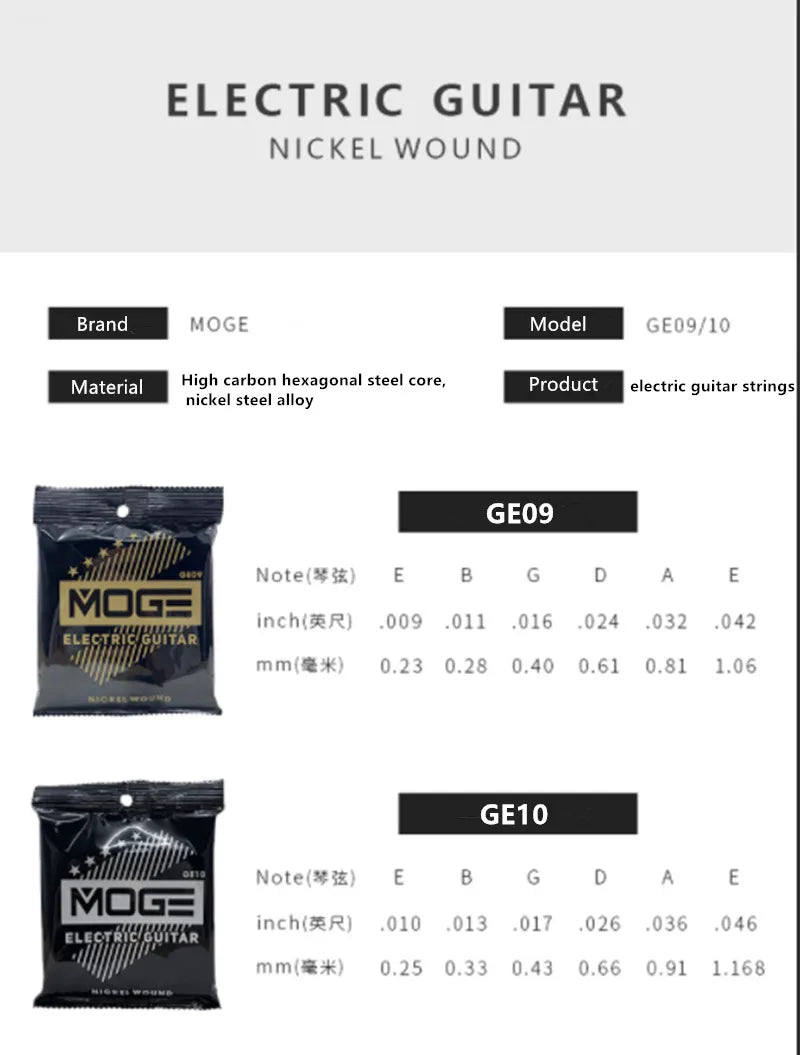 Moge Electric Guitar Strings Antirust Coating Nickel Wound Strings For Electric Guitar Parts