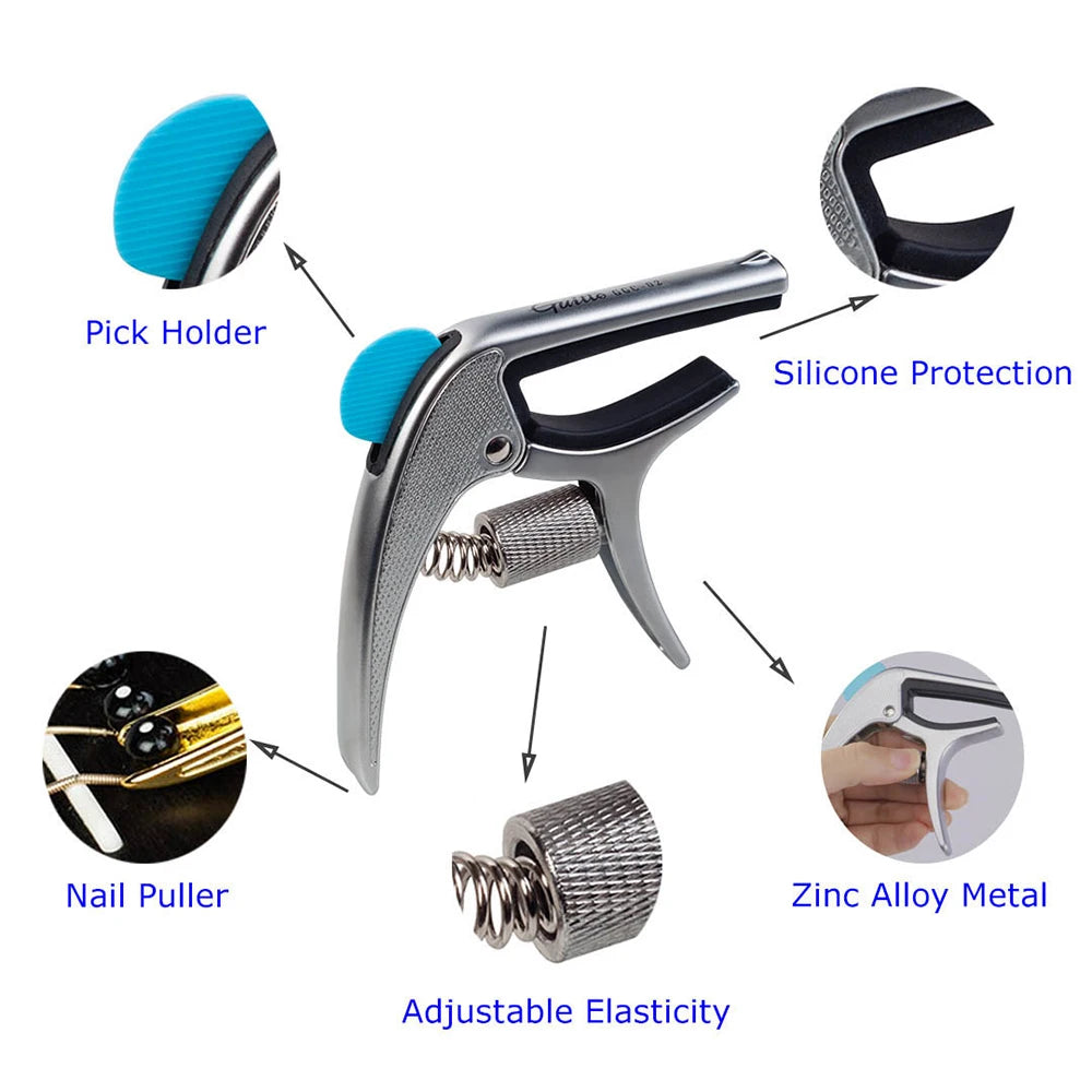 JOYO Guitto Series GGC-02 Guitar Capo Zinc Alloy Made Metal Capo Acoustic Guitar Ukulele Tuning Clamp with Hidden Pick