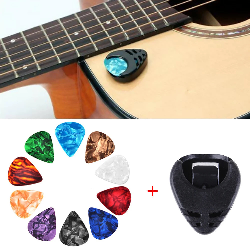 10Pcs Electric Guitar Picks Colorful Guitar Picks & Pick Holder Set Bass Picks Multifunction Celluloid Guitar Accessories