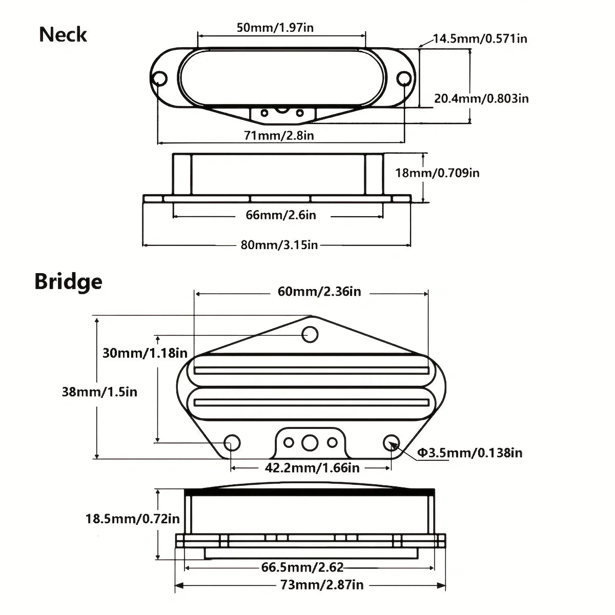 PHRILAM Alnico 5 guitar TL pickup set, neck/small double track bridge, resistive high output 13K can be cutaway