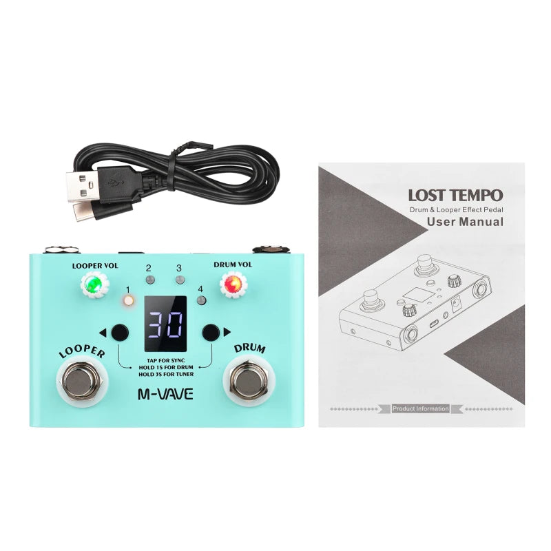 M-VAVE Guitar Effect Pedal Drum Looper Effector 30 Drums 11 Mins Looper Recoding Time High Precision Tuner LOST TEMPO CUVAVE