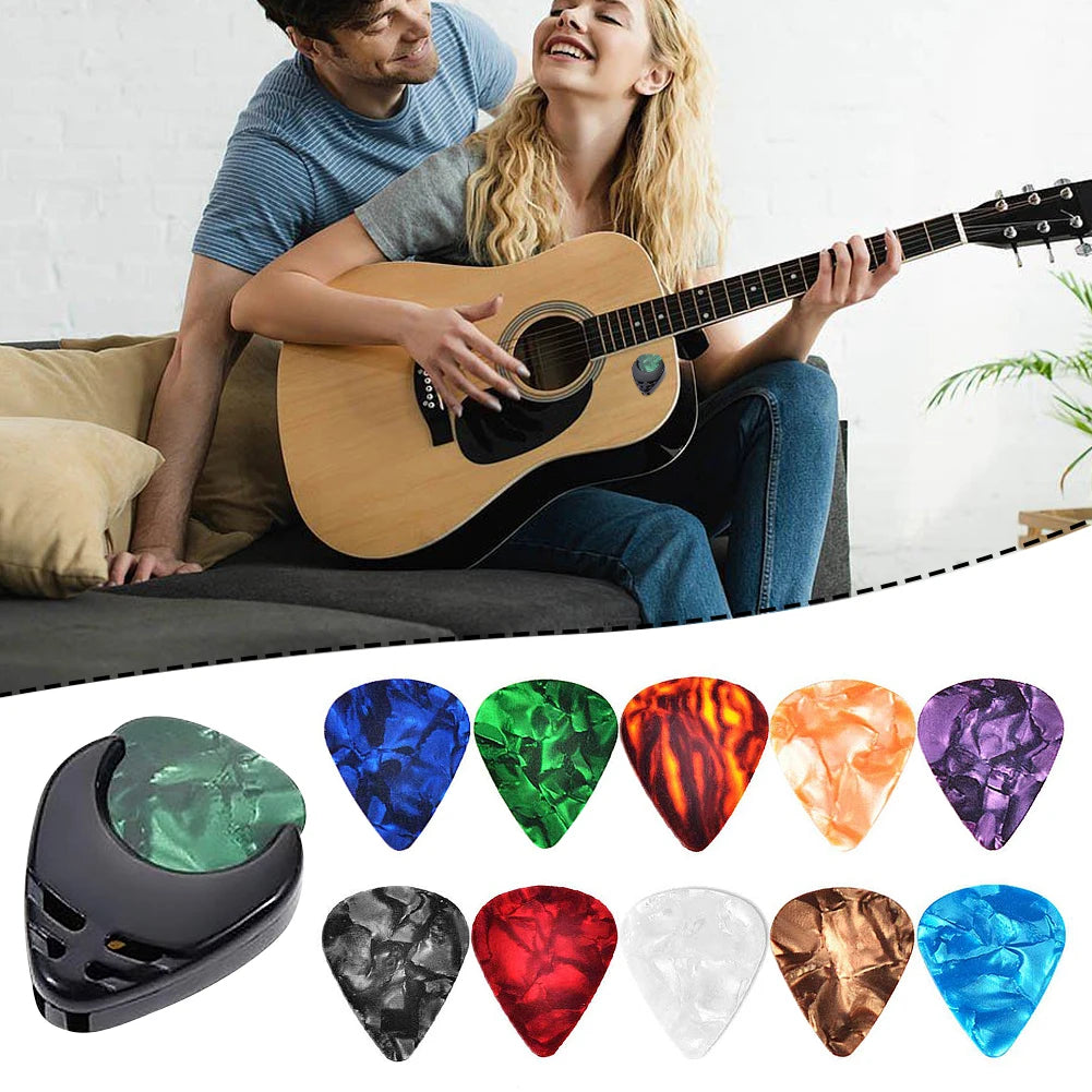 10Pcs Electric Guitar Picks Colorful Guitar Picks & Pick Holder Set Bass Picks Multifunction Celluloid Guitar Accessories