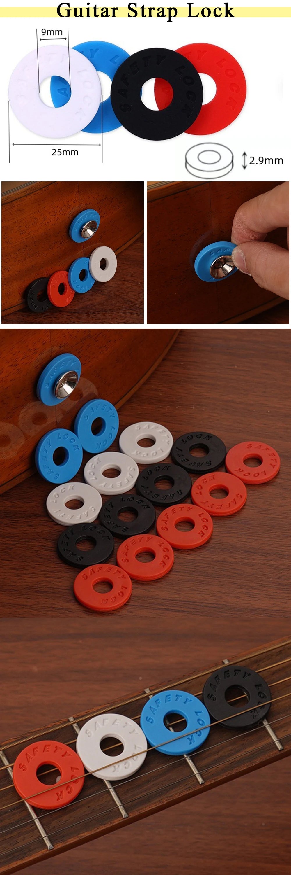 4PCS/Set Guitar Strap Lock Secure Fastening Rubber Material Colorful Parts Accessories for Bass Guitar Ideal Musician's Gift ZYF