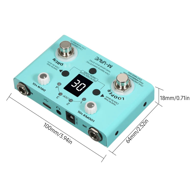 M-VAVE Guitar Effect Pedal Drum Looper Effector 30 Drums 11 Mins Looper Recoding Time High Precision Tuner LOST TEMPO CUVAVE