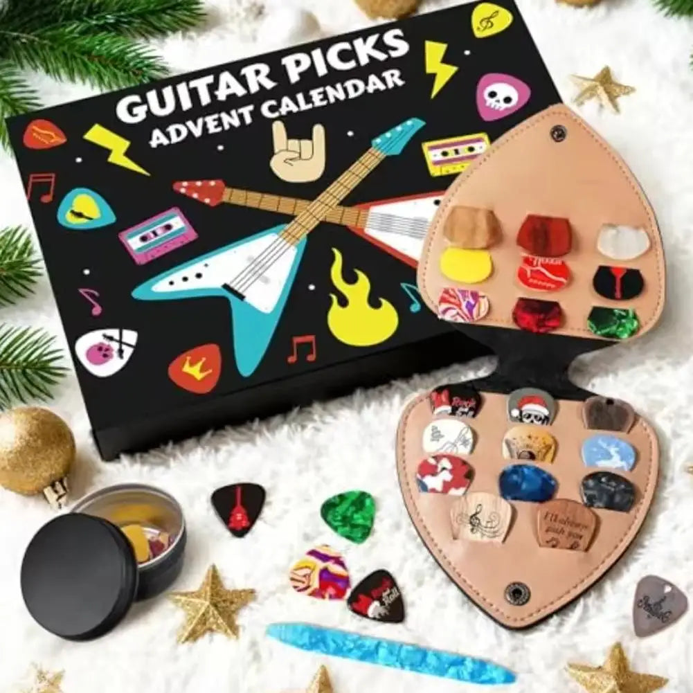 2025 Guitar Picks Advent Calendar Christmas Themed Multiple Guitar Plectrums Set Guitar Accessories Festive Guitar Pick Gift