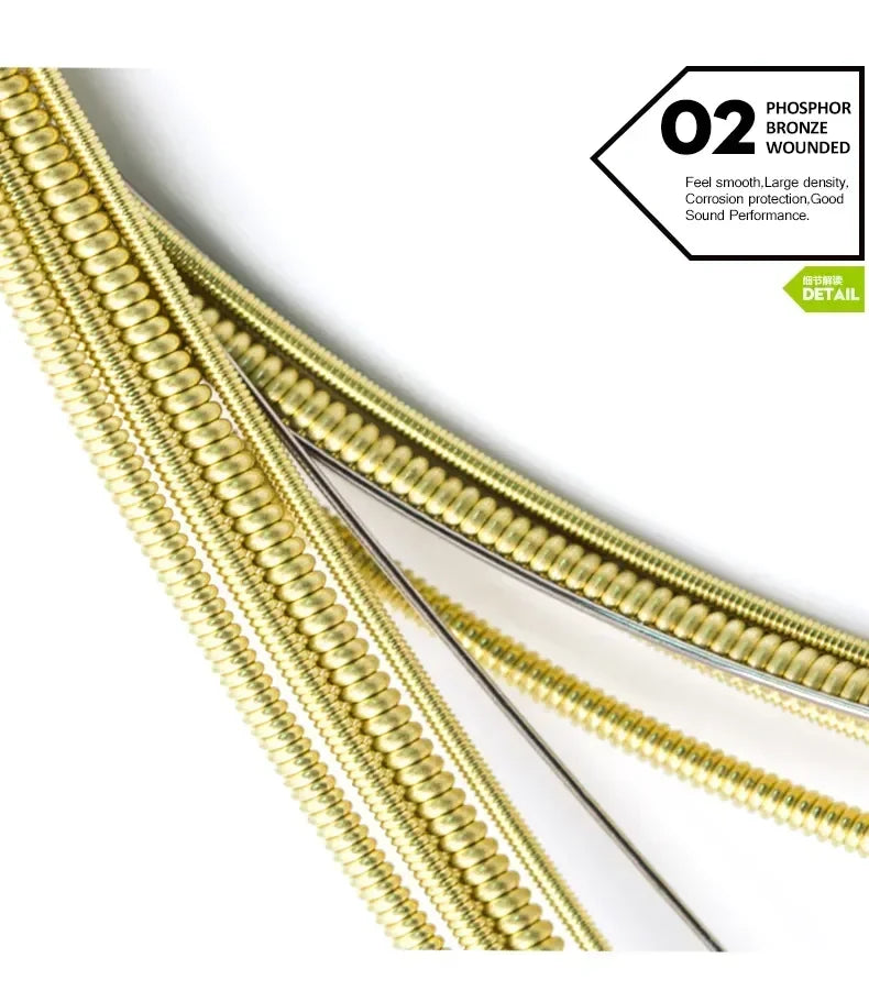 Orphee Acoustic Guitar String Carbon Steel Hexagonal Core Full Bright Tone Stringed Instrument Guitar Parts Folk Guitar String