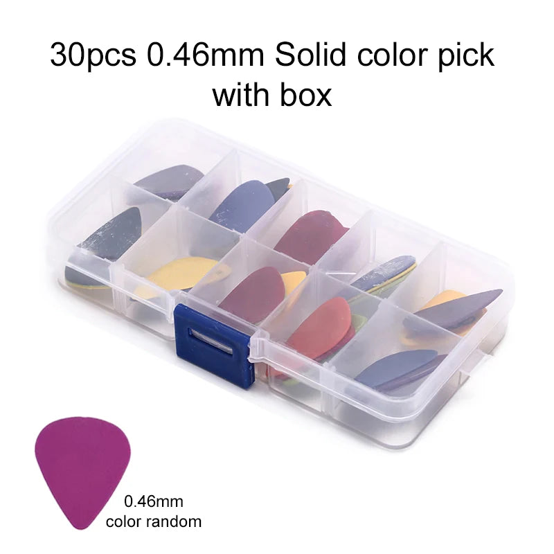 30pcs Guitar Pick with Box Solid Color Celluloid Water Droplet Shape String Instrument Accessory for Electric Guitar Bass TMZ