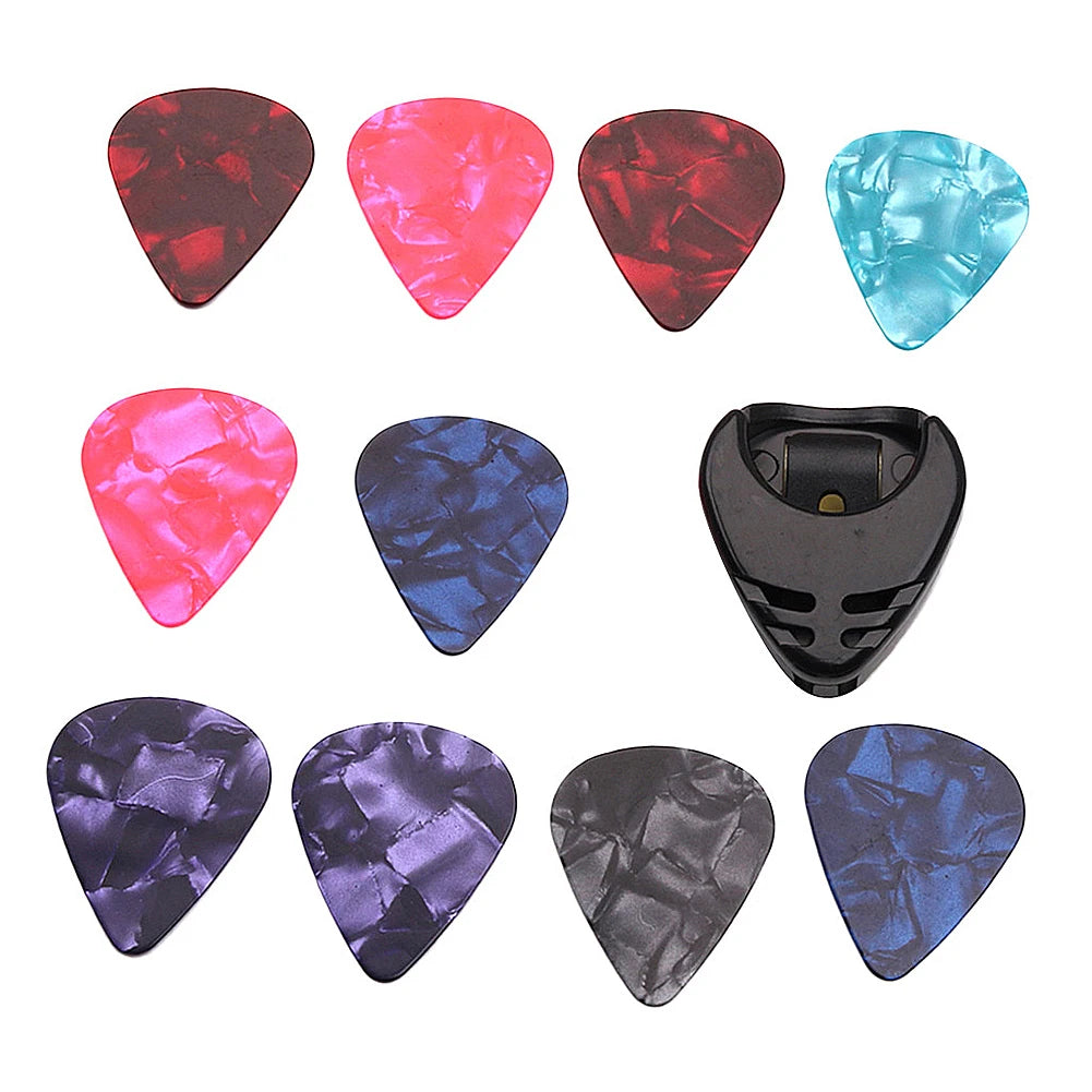 10Pcs Electric Guitar Picks Colorful Guitar Picks & Pick Holder Set Bass Picks Multifunction Celluloid Guitar Accessories