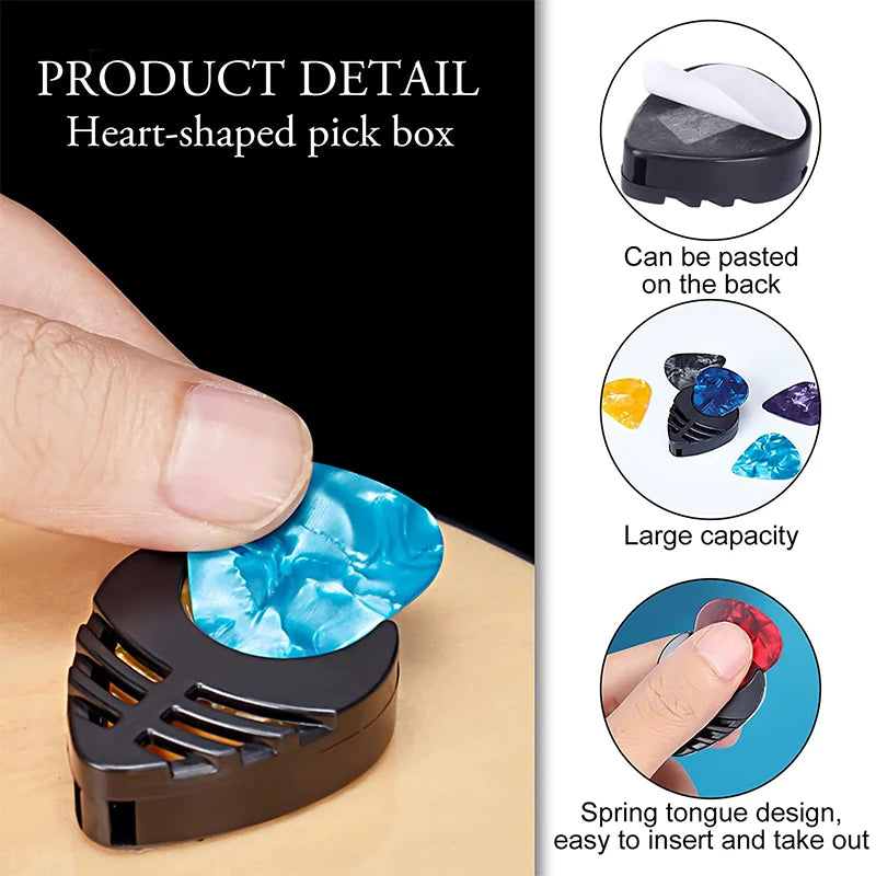 2Pcs Guitar Pick Holders Plastic Stick-on Guitar Pick Case Celluloid Mediator Holders Electric Guitar Accessories for Bass Ukule