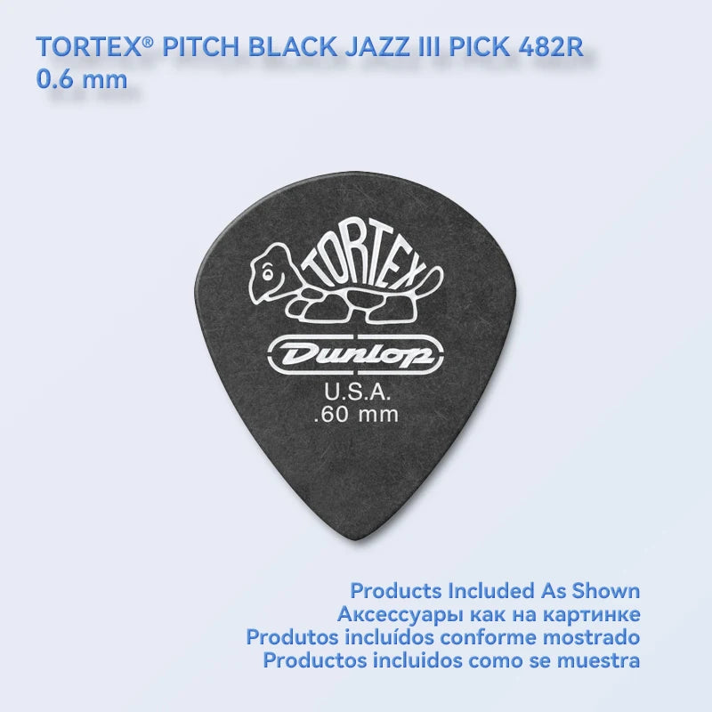 Dunlop Guitar Picks Tortex Pitch Black Jazz III Pick Plectrum Mediator 0.5/0.6/0.73/0.88/1.0/1.14/1.35/1.5 mm Guitar Accessories
