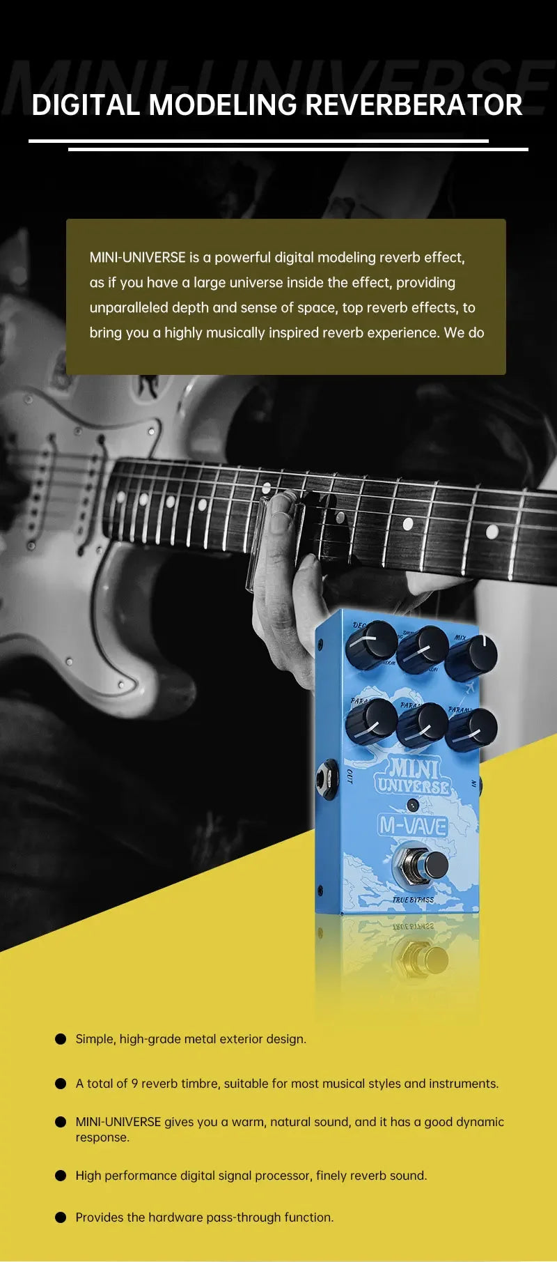 M-VAVE MINI-UNIVERSE Electric Guitar Reverb Effects Pedal  9 Reverb Effects Room/Shimmer/Lofi/Spring Reveb Guitar Pedal