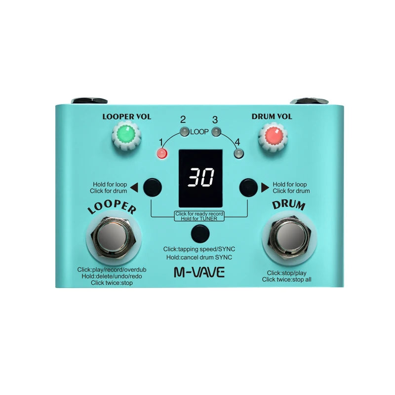 M-VAVE Guitar Effect Pedal Drum Looper Effector 30 Drums 11 Mins Looper Recoding Time High Precision Tuner LOST TEMPO CUVAVE