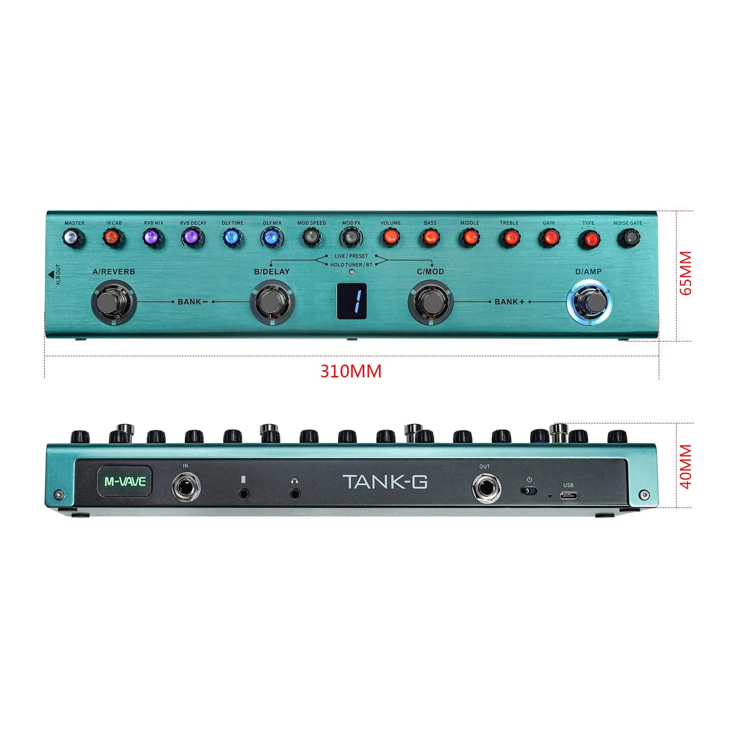 M-VAVE Tank-G Guitar Multi-Effects Pedal Rechargeable 36 Presets 9 Preamp Slots 8 IR Cab Slots 3 Modulation/Delay/Reverb Effects