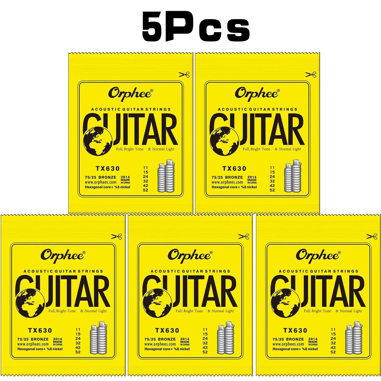 Orphee Acoustic Guitar String Carbon Steel Hexagonal Core Full Bright Tone Stringed Instrument Guitar Parts Folk Guitar String