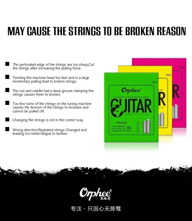 Orphee Acoustic Guitar String Carbon Steel Hexagonal Core Full Bright Tone Stringed Instrument Guitar Parts Folk Guitar String