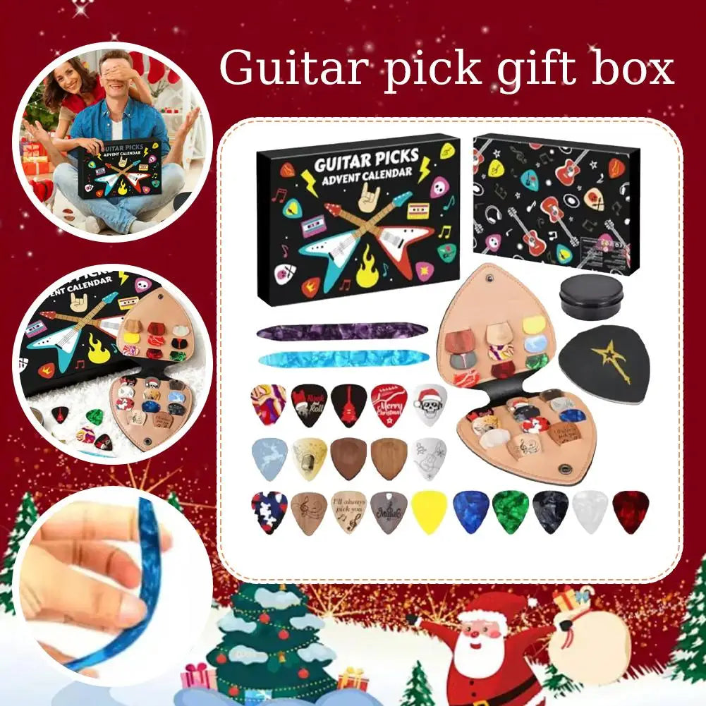 2025 Guitar Picks Advent Calendar Christmas Themed Multiple Guitar Plectrums Set Guitar Accessories Festive Guitar Pick Gift