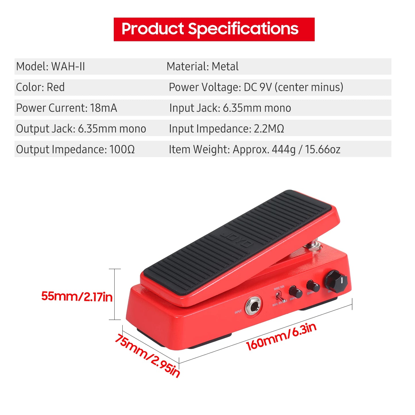 2-In-1 Electric Guitar Tones Effect Pedal with Adjustable Tones and Volumes Wah-Wah Pedal for Electric Guitar Players Musical