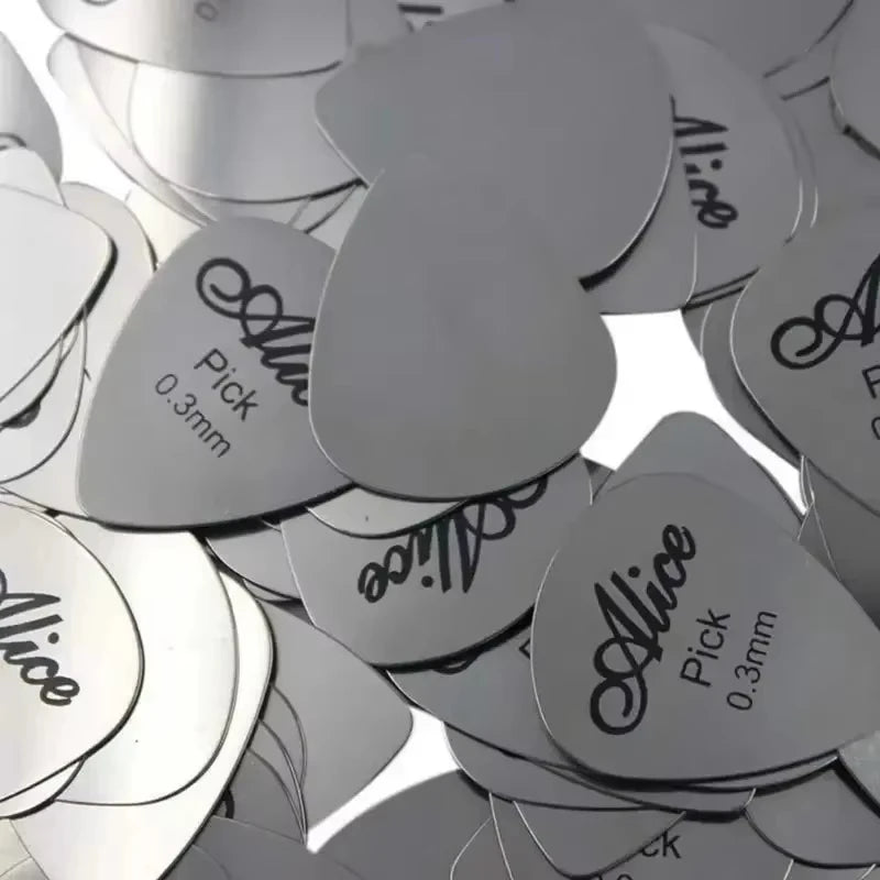 Alice 10Pcs Stainless Steel Metal Guitar Pick 0.3mm/Bright Vibrant Sounds Long Lasting Durable /for Bass & Ukelele Accessories