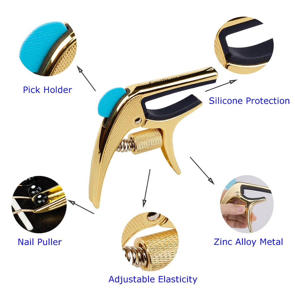 JOYO Guitto Series GGC-02 Guitar Capo Zinc Alloy Made Metal Capo Acoustic Guitar Ukulele Tuning Clamp with Hidden Pick