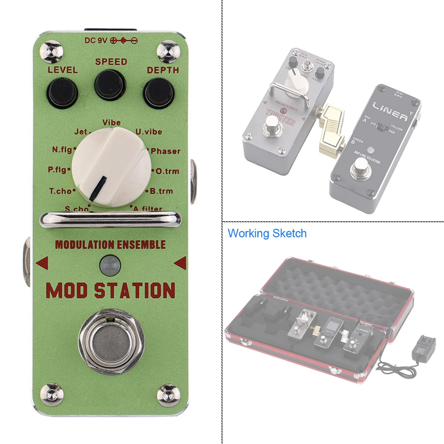 AMS-3 Mod Station Modulation Ensemble Electric Guitar Effect Pedal Mini Single Effect with True Bypass Guitar Effects
