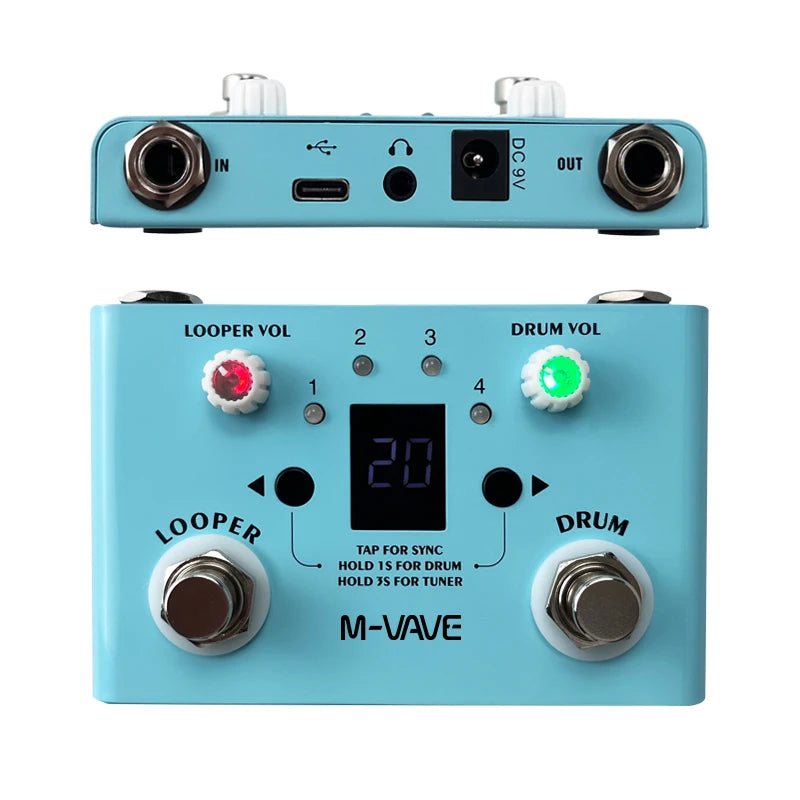 M-VAVE Guitar Effect Pedal Drum Looper Effector Mini 2-in-1 Machine Double Footswitch Looper Pedal LOST TEMPO CUVAVE