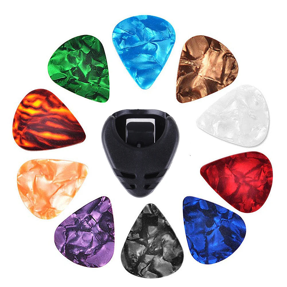 10Pcs Electric Guitar Picks Colorful Guitar Picks & Pick Holder Set Bass Picks Multifunction Celluloid Guitar Accessories