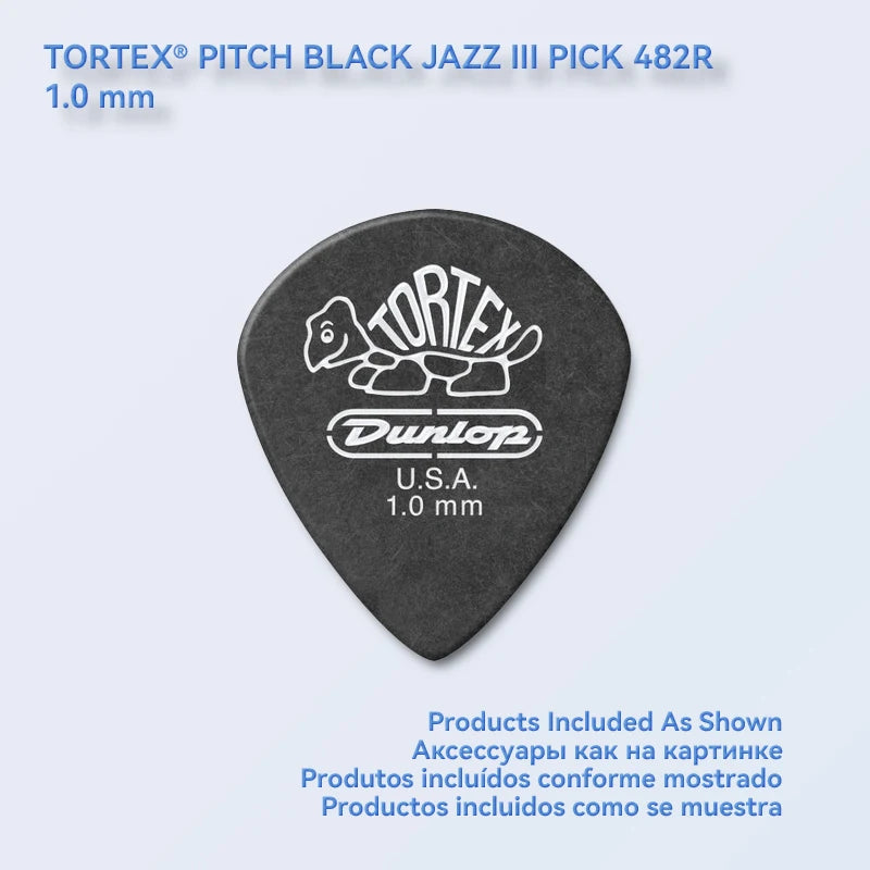 Dunlop Guitar Picks Tortex Pitch Black Jazz III Pick Plectrum Mediator 0.5/0.6/0.73/0.88/1.0/1.14/1.35/1.5 mm Guitar Accessories