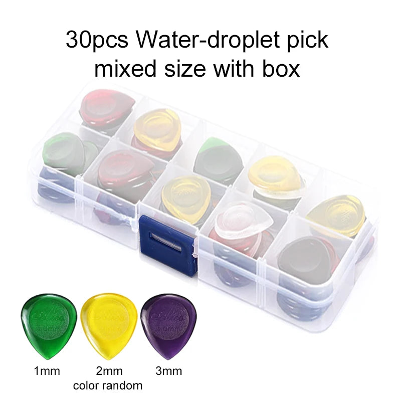 30pcs Guitar Pick with Box Solid Color Celluloid Water Droplet Shape String Instrument Accessory for Electric Guitar Bass TMZ