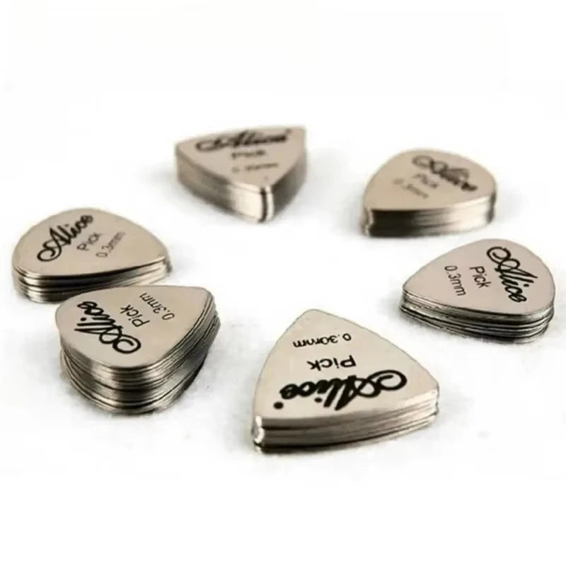 Alice 10Pcs Stainless Steel Metal Guitar Pick 0.3mm/Bright Vibrant Sounds Long Lasting Durable /for Bass & Ukelele Accessories
