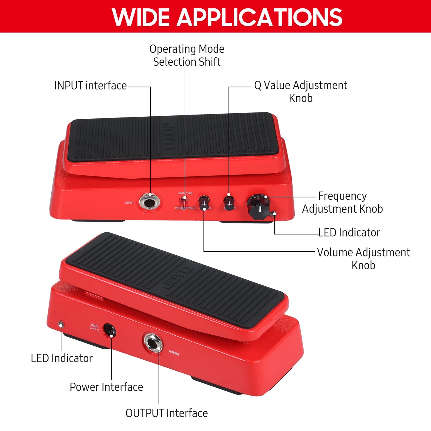 2-In-1 Electric Guitar Tones Effect Pedal with Adjustable Tones and Volumes Wah-Wah Pedal for Electric Guitar Players Musical