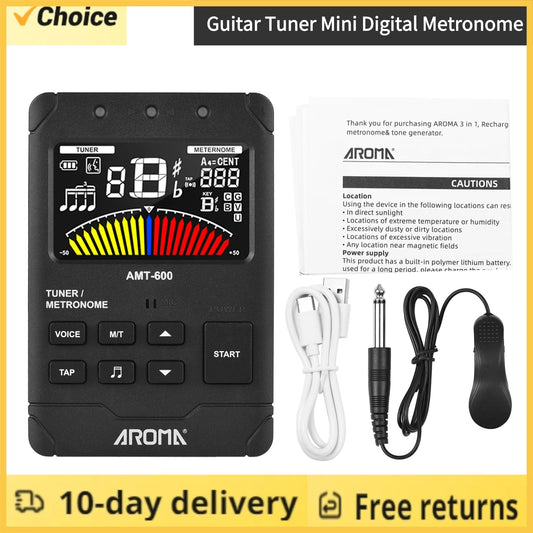 AROMA AMT-600 Tuner & Metronome & Tone Generator 3-in-1 Rechargeable 2.5-inch Color LCD Guitar Tuner Electronic Metronome