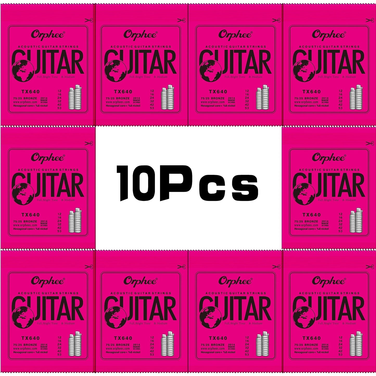 Orphee Acoustic Guitar String Carbon Steel Hexagonal Core Full Bright Tone Stringed Instrument Guitar Parts Folk Guitar String